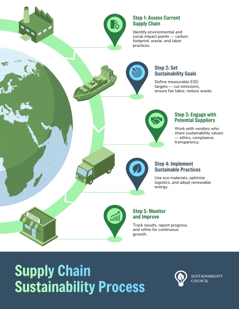 Supply Chain Sustainability Process infographic template